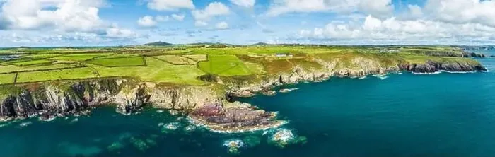 Framed Print : Panorama of St. Non's Cliffs and Bay from a drone, St Davids, Haverfordwest, Wales, England Framed Print : Panorama of St. Non's Cliffs and Bay from a drone, St Davids, Haverfordwest, Wales, England