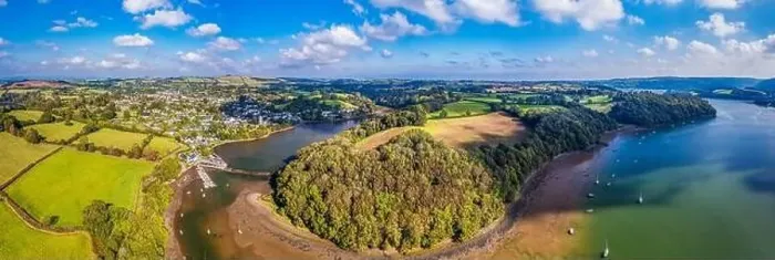 Framed Print : Panorama of Stoke Gabriel and River Dart from a drone, Devon, England, Europe Framed Print : Panorama of Stoke Gabriel and River Dart from a drone, Devon, England, Europe