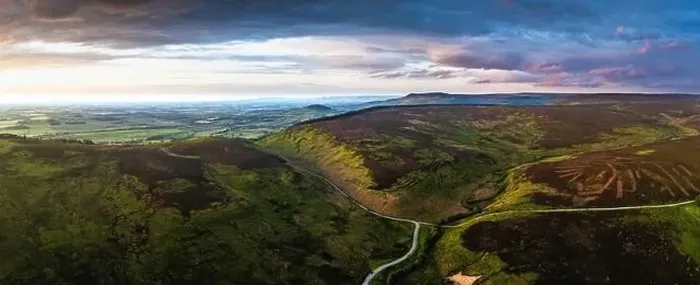Framed Print : Panorama of Sunset over Cod Beck Reservoir from a drone, North York Moors National Park, North Yorkshire, England Framed Print : Panorama of Sunset over Cod Beck Reservoir from a drone, North York Moors National Park, North Yorkshire, England