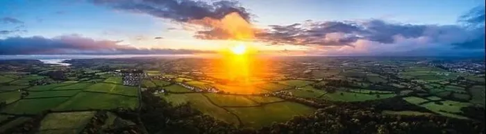 Framed Print : Panorama of Sunset over Fields and Farms from a drone, Green Castle Wood, River Towy, Carmarthen, Walles, England Framed Print : Panorama of Sunset over Fields and Farms from a drone, Green Castle Wood, River Towy, Carmarthen, Walles, England