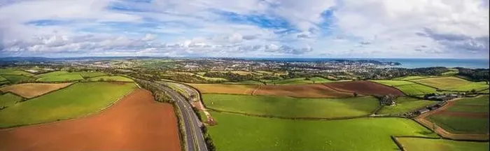 Framed Print : Panorama over Torbay Fields from a drone, Torquay, Devon, England, Europe Framed Print : Panorama over Torbay Fields from a drone, Torquay, Devon, England, Europe