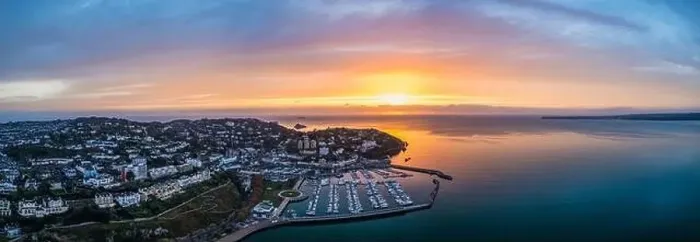 Framed Print : Panorama Torquay Marina from a drone in sunrise time, Torbay, Devon, England, Europe Framed Print : Panorama Torquay Marina from a drone in sunrise time, Torbay, Devon, England, Europe