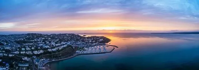 Framed Print : Panorama Torquay Marina from a drone in sunrise time, Torbay, Devon, England, Europe Framed Print : Panorama Torquay Marina from a drone in sunrise time, Torbay, Devon, England, Europe