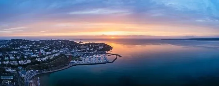 Framed Print : Panorama Torquay Marina from a drone in sunrise time, Torbay, Devon, England, Europe Framed Print : Panorama Torquay Marina from a drone in sunrise time, Torbay, Devon, England, Europe