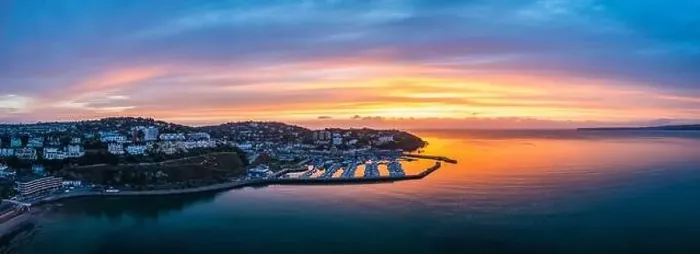 Framed Print : Panorama over Torquay and Torquay Marina from a drone in dawn time, Torbay, Devon, England, Europe Framed Print : Panorama over Torquay and Torquay Marina from a drone in dawn time, Torbay, Devon, England, Europe