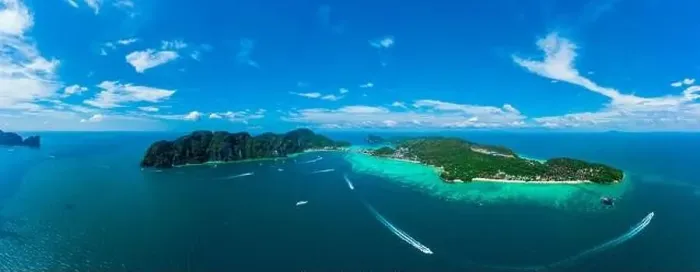 Framed Print : Panorama of tropical islands Phi Phi Don and Phi Phi Leh in sea Framed Print : Panorama of tropical islands Phi Phi Don and Phi Phi Leh in sea