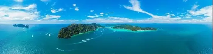 Framed Print : Panorama of tropical islands Phi Phi Don and Phi Phi Leh in sea Framed Print : Panorama of tropical islands Phi Phi Don and Phi Phi Leh in sea