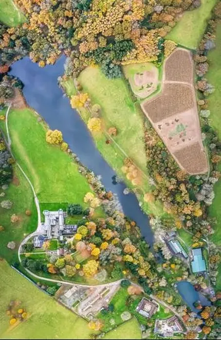Framed Print : Top down panorama over Ugbrooke House and Gardens from a drone in the colors of fall, Exeter, Devon, England, Europe Framed Print : Top down panorama over Ugbrooke House and Gardens from a drone in the colors of fall, Exeter, Devon, England, Europe