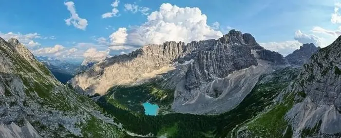 Framed Print : Panorama view of the blue turquoise Lake Sorapis Framed Print : Panorama view of the blue turquoise Lake Sorapis