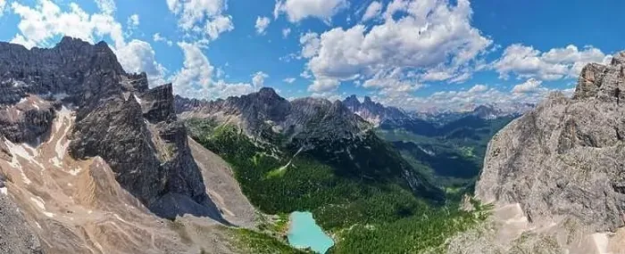 Framed Print : Panorama view of the blue turquoise Lake Sorapis Framed Print : Panorama view of the blue turquoise Lake Sorapis