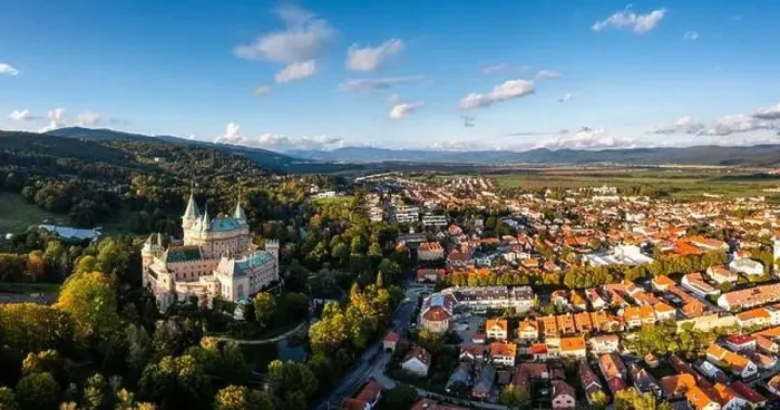 Framed Print : Panorama view of Bojnice village and the historic fairy tale castle in Slovakia Framed Print : Panorama view of Bojnice village and the historic fairy tale castle in Slovakia