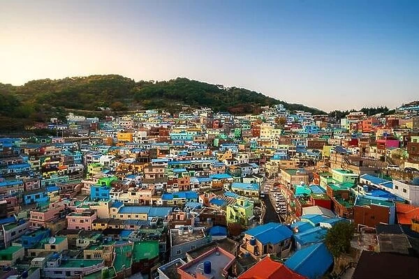 Panorama view of Gamcheon Culture Village located in Busan city of South Korea. Tourism, summer holiday, or sightseeing Busan landmark concept