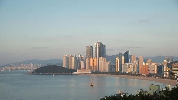 Panorama view of Haeundae beach. Haeundae beach is Busan's most popular beach in South Korea