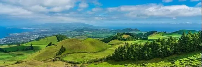 Framed Print : Panorama View from the mountain to Sao Miguel, Azores, Portugal with beautiful blue sky Framed Print : Panorama View from the mountain to Sao Miguel, Azores, Portugal with beautiful blue sky
