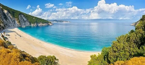 Panorama view of Myrtos Beach, Kefalonia (Cephalonia), Greek Ionian Islands, Greece