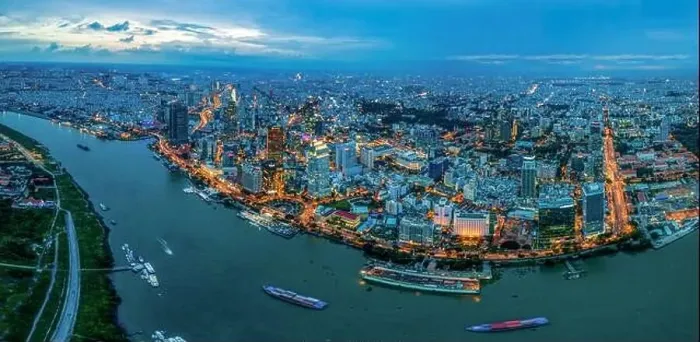 Framed Print : Panorama view of night cityscape in Ho Chi Minh city