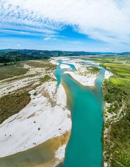 Framed Print : Panorama of Vjosa River National Park, Wild River, Albania, Europe Framed Print : Panorama of Vjosa River National Park, Wild River, Albania, Europe