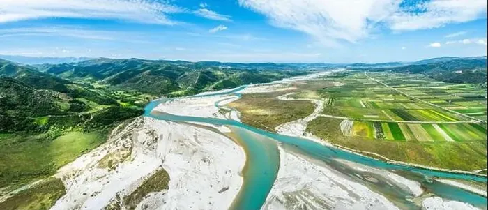 Framed Print : Panorama of Vjosa River National Park, Wild River, Albania, Europe Framed Print : Panorama of Vjosa River National Park, Wild River, Albania, Europe