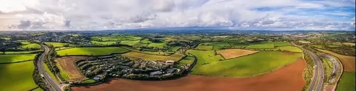 Framed Print : Panorama over Widdicombe Farm from a drone, Torquay, Devon, England Framed Print : Panorama over Widdicombe Farm from a drone, Torquay, Devon, England
