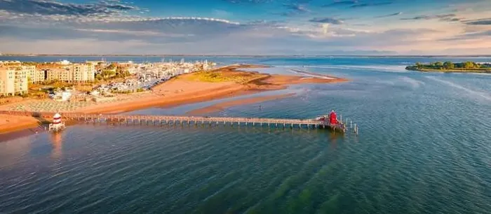 Framed Print : Panoramaic summer view from flying drone of Lignano Sabbiadoro town Framed Print : Panoramaic summer view from flying drone of Lignano Sabbiadoro town