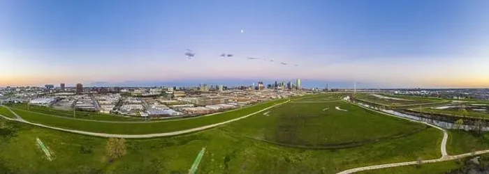 Framed Print : Panoramic aerial drone picture of Dallas skyline and Trammel Crow Park at sunset Framed Print : Panoramic aerial drone picture of Dallas skyline and Trammel Crow Park at sunset