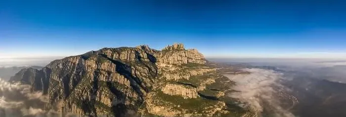 Framed Print : Panoramic aerial drone shot of Abbey Montserrat near Barcelona in mountain range in morning