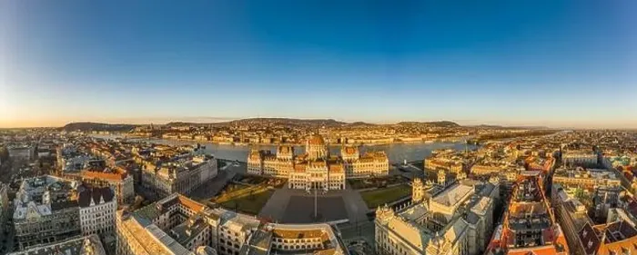 Framed Print : Panoramic Aerial drone shot of east side facade of Hungarian Parliament Kossuth Square during Budapest sunrise Framed Print : Panoramic Aerial drone shot of east side facade of Hungarian Parliament Kossuth Square during Budapest sunrise