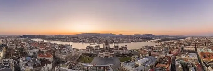 Framed Print : Panoramic aerial drone shot of Hungarian Parliament by Danube ri