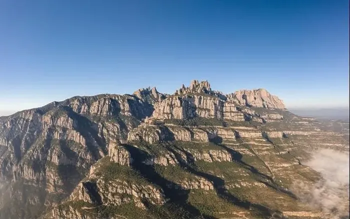 Framed Print : Panoramic aerial drone shot of Montserrat mountain range near Barcelona in winter morning Framed Print : Panoramic aerial drone shot of Montserrat mountain range near Barcelona in winter morning