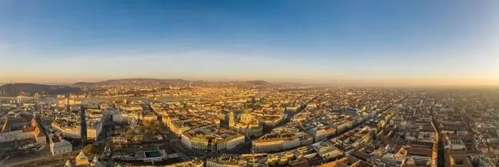 Framed Print : Panoramic aerial drone shot of St. Stephen Basilica at Budapest dawn sunrise in morning