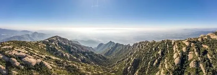 Framed Print : Panoramic aerial drone shot view of Montserrat mountain rage in morning near Barcelona Framed Print : Panoramic aerial drone shot view of Montserrat mountain rage in morning near Barcelona