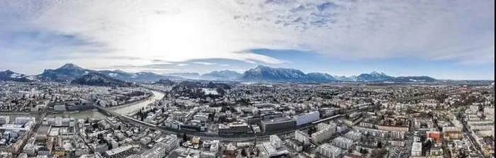 Framed Print : Panoramic aerial drone shot view of Salzburg aiglhof station with view of eastern bavarian alps mountain Framed Print : Panoramic aerial drone shot view of Salzburg aiglhof station with view of eastern bavarian alps mountain