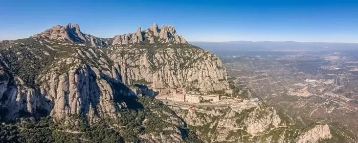 Framed Print : Panoramic aerial drone view of Abbey of Montserrat mountain near Barcelona in morning sunrise near Barcelona Framed Print : Panoramic aerial drone view of Abbey of Montserrat mountain near Barcelona in morning sunrise near Barcelona