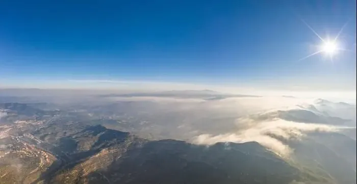 Framed Print : Panoramic aerial drone view of fogs over mountain in Montserrat Barcelona in morning Framed Print : Panoramic aerial drone view of fogs over mountain in Montserrat Barcelona in morning