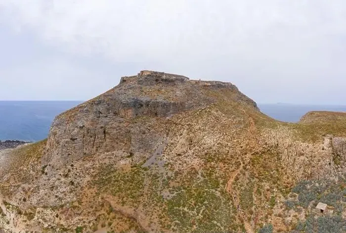 Framed Print : Panoramic aerial drone view of Gramvousa island near Crete Framed Print : Panoramic aerial drone view of Gramvousa island near Crete