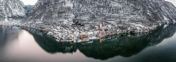 Framed Print : Panoramic aerial drone view of Hallstatt Framed Print : Panoramic aerial drone view of Hallstatt