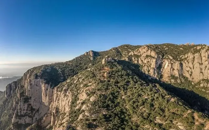 Framed Print : Panoramic aerial drone view of Holy Cave of Montserrat on mountain near Barcelona in sunrise Framed Print : Panoramic aerial drone view of Holy Cave of Montserrat on mountain near Barcelona in sunrise