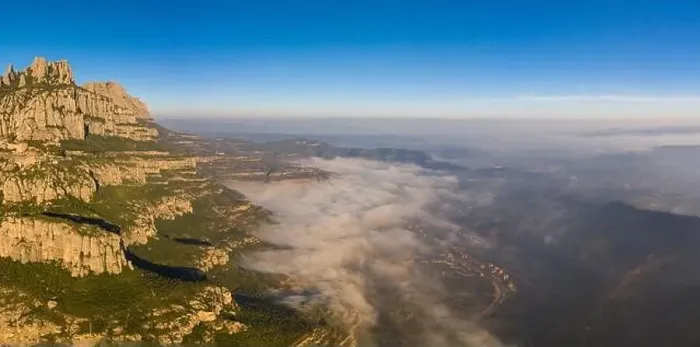 Framed Print : Panoramic aerial drone view of Montserrat mountain range and its valley near Barcelona Framed Print : Panoramic aerial drone view of Montserrat mountain range and its valley near Barcelona