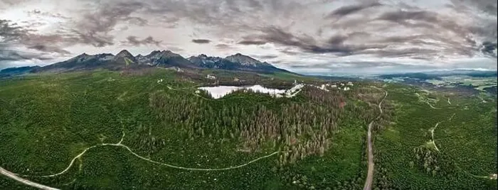 Framed Print : Panoramic aerial drone view of mountain lake in National Park High Tatra Framed Print : Panoramic aerial drone view of mountain lake in National Park High Tatra