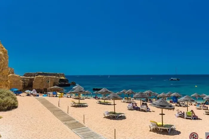 Framed Print : Panoramic aerial drone view of popular Praia do Castelo beach, Albufeira, Algarve, Portugal Framed Print : Panoramic aerial drone view of popular Praia do Castelo beach, Albufeira, Algarve, Portugal