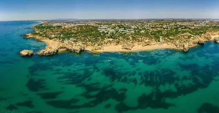 Framed Print : Panoramic aerial drone view of popular Praia do Castelo beach, Albufeira, Algarve, Portugal Framed Print : Panoramic aerial drone view of popular Praia do Castelo beach, Albufeira, Algarve, Portugal