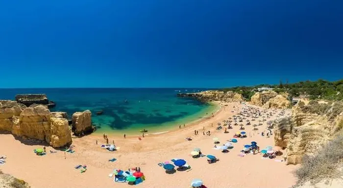 Framed Print : Panoramic aerial drone view of popular Praia do Castelo beach, Albufeira, Algarve, Portugal Framed Print : Panoramic aerial drone view of popular Praia do Castelo beach, Albufeira, Algarve, Portugal