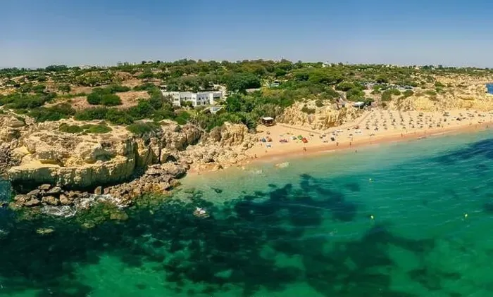 Framed Print : Panoramic aerial drone view of popular Praia do Castelo beach, Albufeira, Algarve, Portugal Framed Print : Panoramic aerial drone view of popular Praia do Castelo beach, Albufeira, Algarve, Portugal