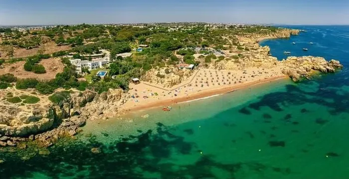 Framed Print : Panoramic aerial drone view of popular Praia do Castelo beach, Albufeira, Algarve, Portugal Framed Print : Panoramic aerial drone view of popular Praia do Castelo beach, Albufeira, Algarve, Portugal