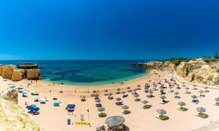 Framed Print : Panoramic aerial drone view of popular Praia do Castelo beach, Albufeira, Algarve, Portugal Framed Print : Panoramic aerial drone view of popular Praia do Castelo beach, Albufeira, Algarve, Portugal