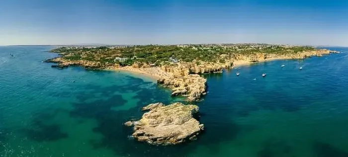 Framed Print : Panoramic aerial drone view of popular Praia do Castelo beach, Albufeira, Algarve, Portugal Framed Print : Panoramic aerial drone view of popular Praia do Castelo beach, Albufeira, Algarve, Portugal