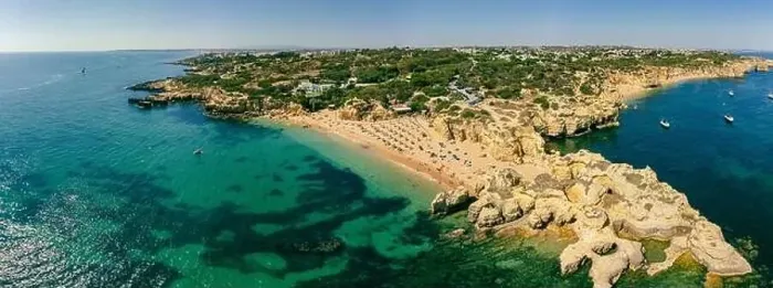 Framed Print : Panoramic aerial drone view of popular Praia do Castelo beach, Albufeira, Algarve, Portugal Framed Print : Panoramic aerial drone view of popular Praia do Castelo beach, Albufeira, Algarve, Portugal