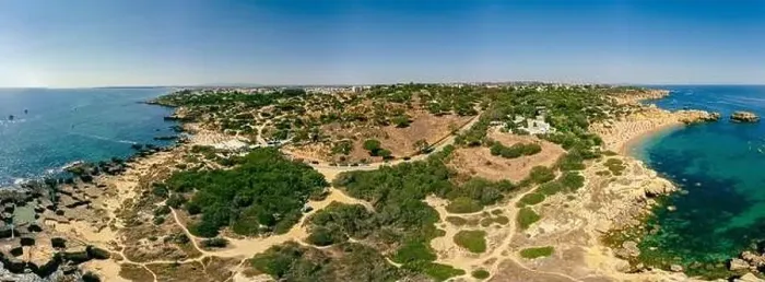 Framed Print : Panoramic aerial drone view of popular Praia do Castelo beach, Albufeira, Algarve, Portugal Framed Print : Panoramic aerial drone view of popular Praia do Castelo beach, Albufeira, Algarve, Portugal