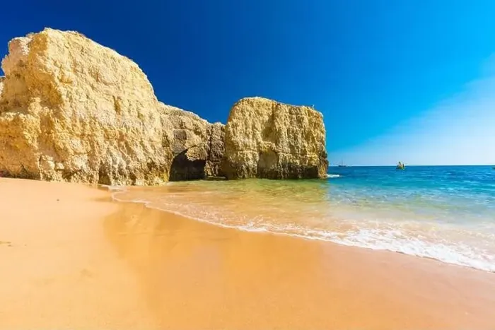 Framed Print : Panoramic aerial drone view of popular Praia do Castelo beach, Albufeira, Algarve, Portugal Framed Print : Panoramic aerial drone view of popular Praia do Castelo beach, Albufeira, Algarve, Portugal
