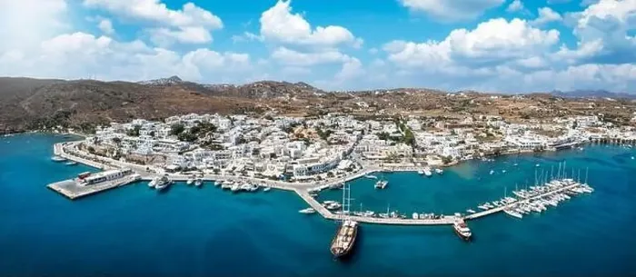 Framed Print : Panoramic aerial view of Adamas town, the port of Milos island Framed Print : Panoramic aerial view of Adamas town, the port of Milos island
